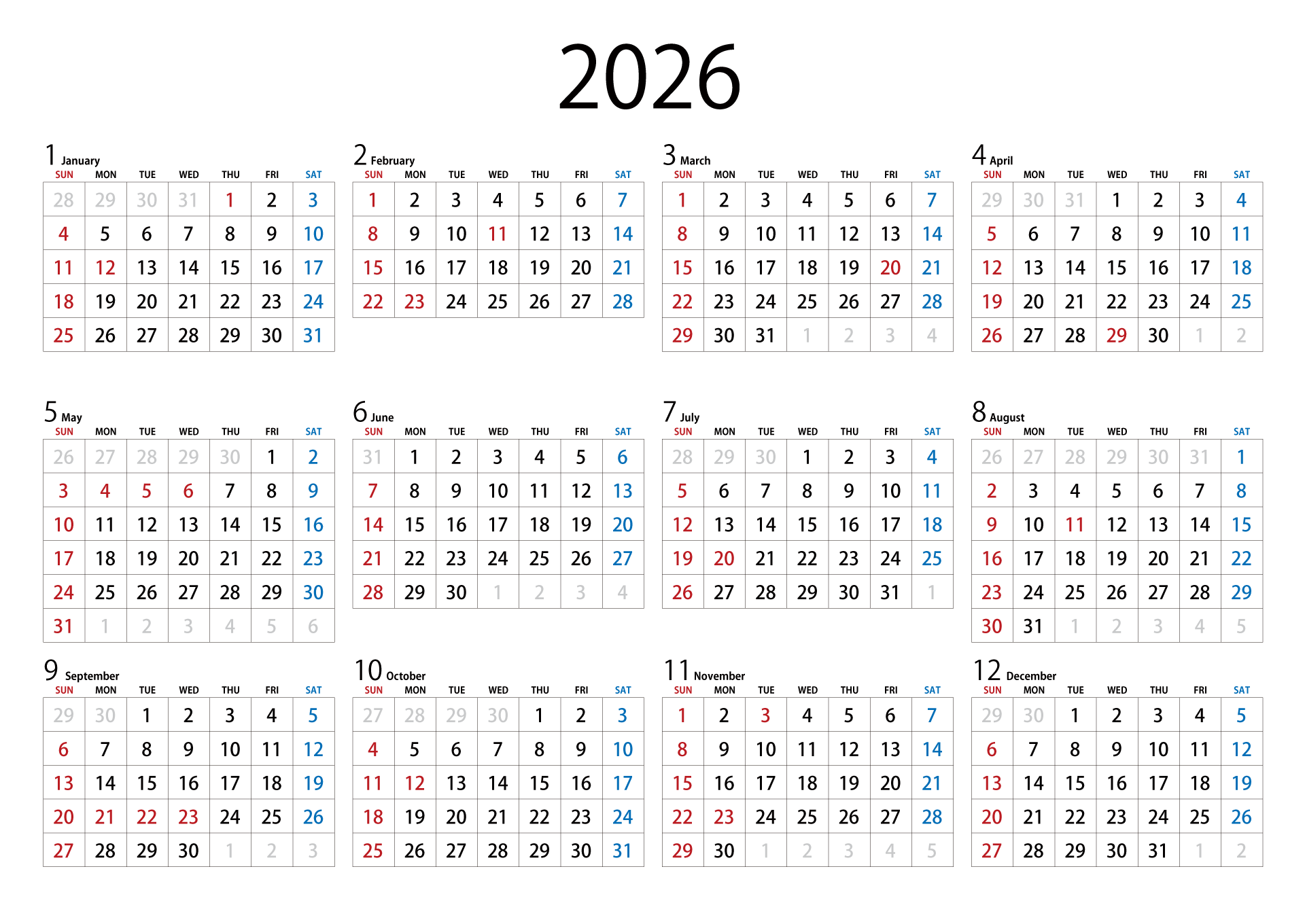 【2026年度】年間カレンダー